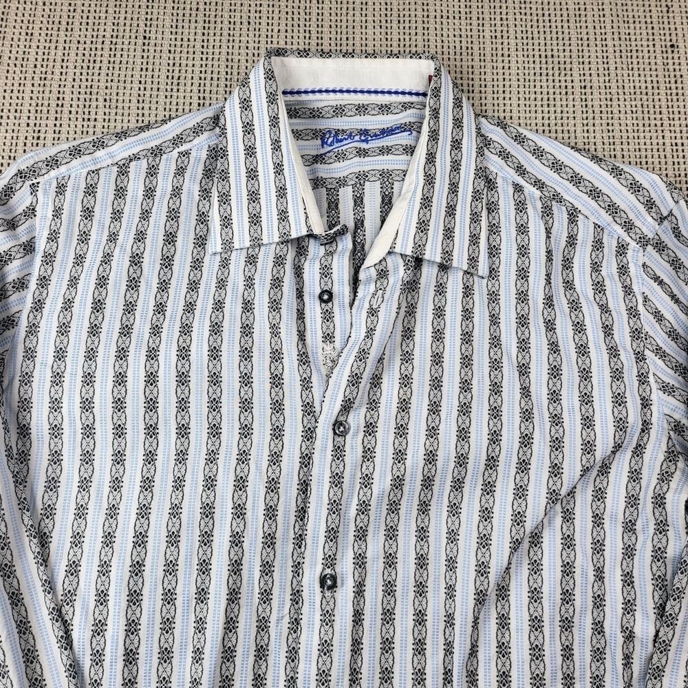 Robert Graham Shirt Mens Large Blue Stripe Long Sleeve Button Front Casual